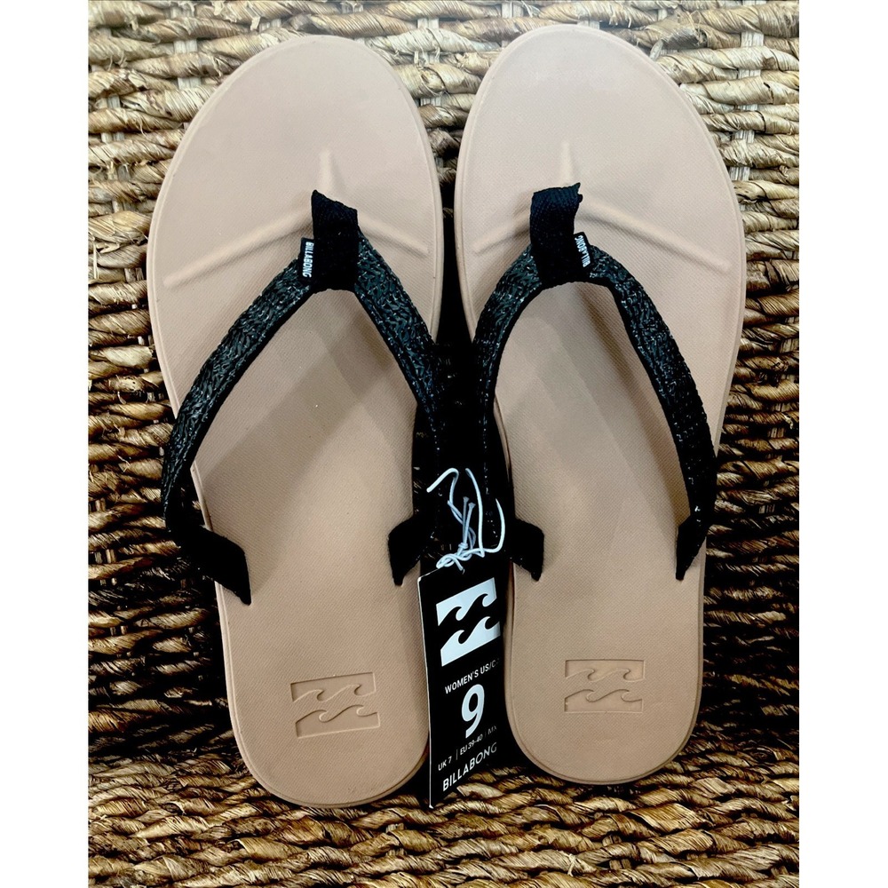 BILLABONG Black Tan Flip Flops Sandals Beach Summer Women's US Sz 9 New W/Tags!